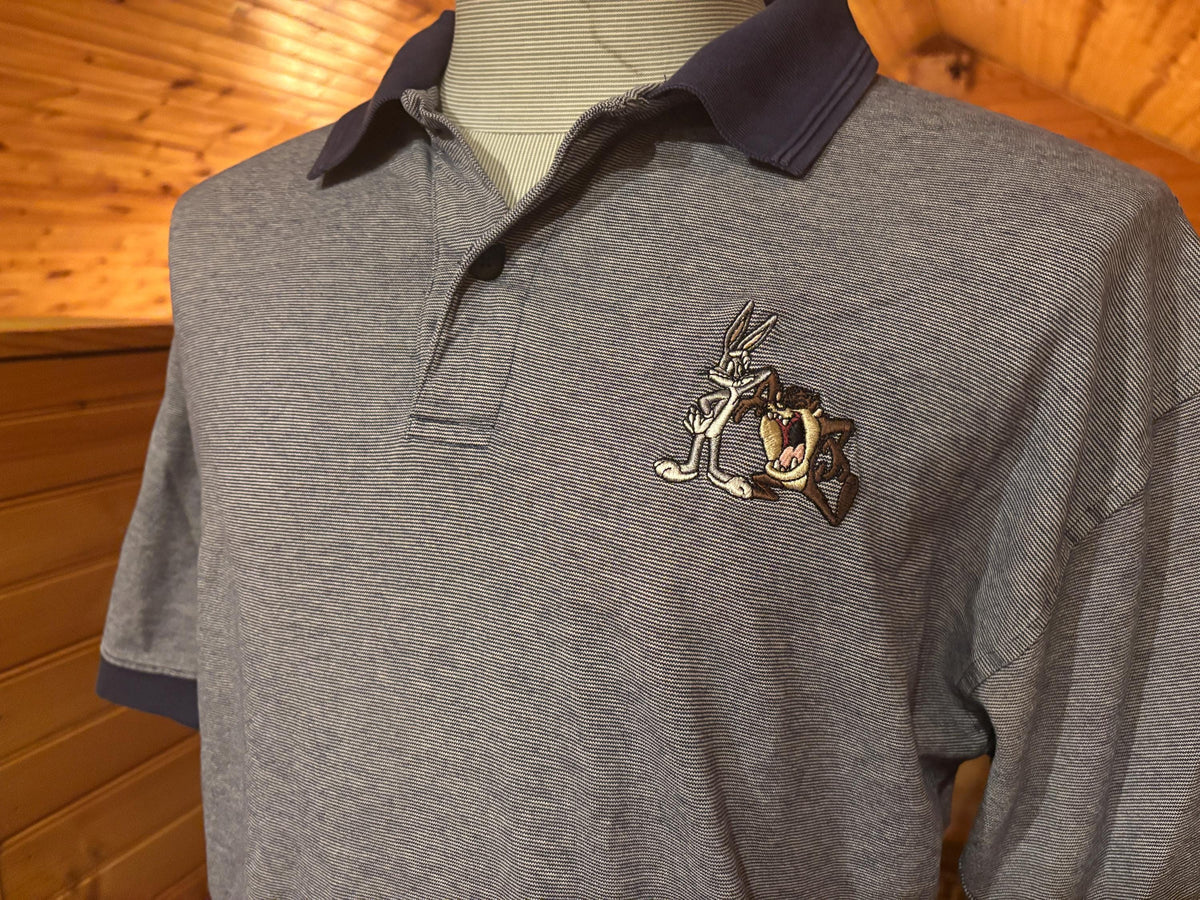 Vintage 90s Warner Bros Looney Toons Bugs Bunny Tasmanian Devil TAZ Polo shirt L Graphic Tee – Feel-Good Design · Great Gift For Fans