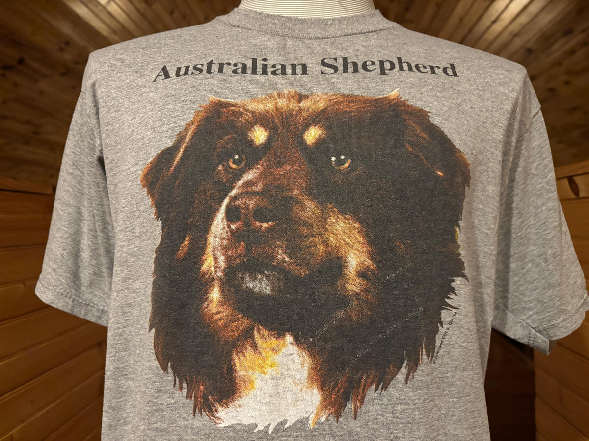 Vintage 90s Australian Shepard Portrait Dog Tshirt L Graphic Tee – Feel-Good Design · Must-Have Style