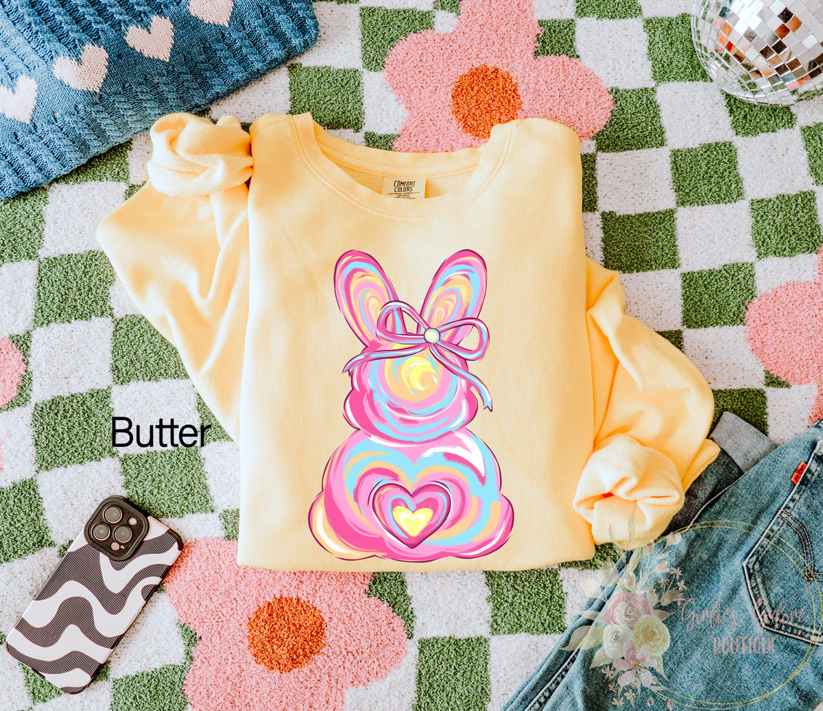 Brushstroke Easter Bunny Sweatshirt Bunny Coquette Bow Sweater Easter Day Sweater Pink Bunny Sweatshirt Girls Sweatshirt Sweatshirt – Premium Graphic · Must-Have Style
