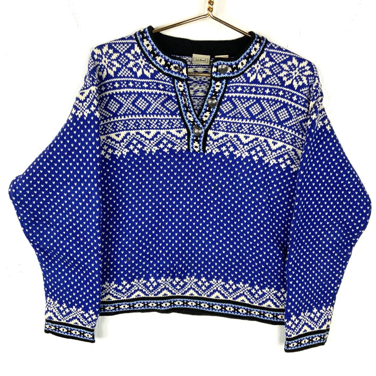 LLBean Knit Sweater Womens Small Blue Henley Snowflake Henley Graphic Tee – Fan Favorite · Must-Have Style