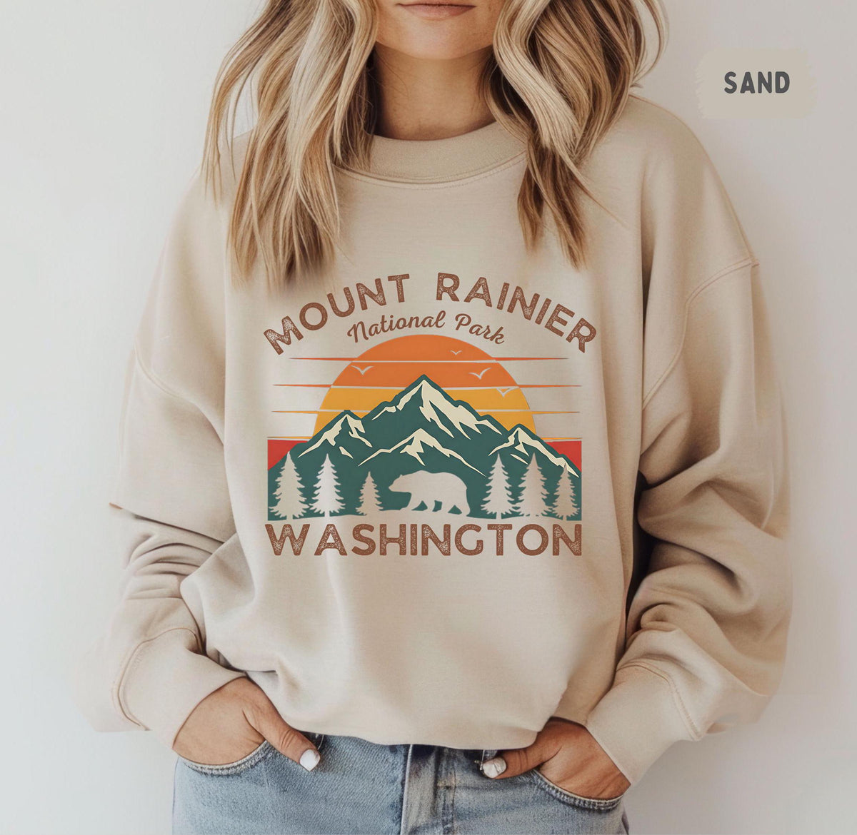 Retro Mount Rainier Sweatshirt Vintage Nature Crewneck Jumper Unisex Outdoor Adventure Top Mountain Lover Gift Cozy Mountain Sweatshirt – Fan Favorite · High-Quality Print