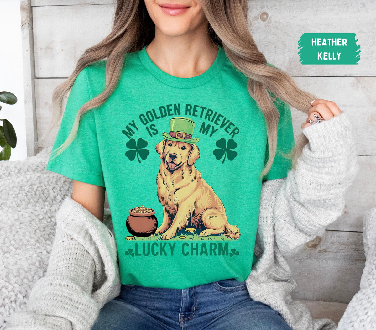 Golden Retriever St Patricks Day Shirt Dog Lover Tee Lucky Irish Top Saint Paddy39s Day Tshirt Festive Animal Apparel Shamrock Pet Owner Graphic Tee – Bold Style · High-Quality Print