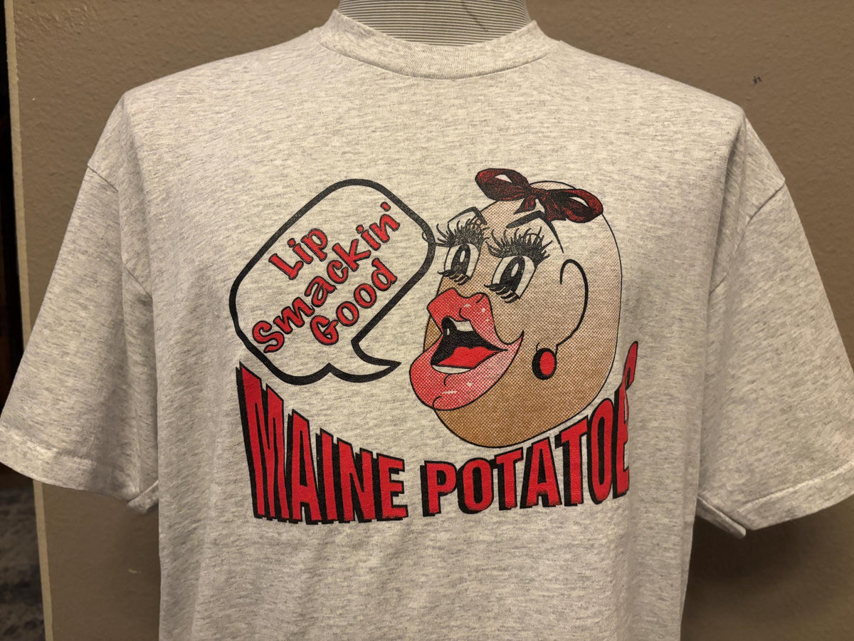 Vintage 90s Maine Potatoes Lip Smackin Good Tshirt XL Graphic Tee – Bold Style · Perfect For Daily Wear