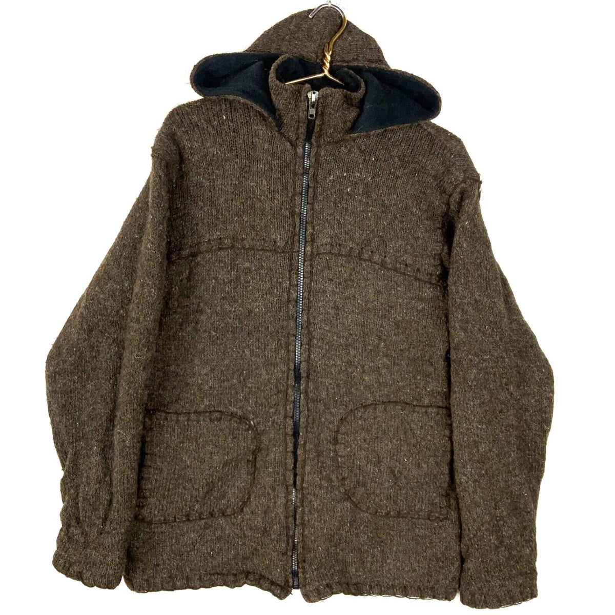 Vintage Hand Made Women39s Knit Wool Hooded Sweater Jacket XL Brown Full Zip 90s Graphic Tee – Fan Favorite · Must-Have Style
