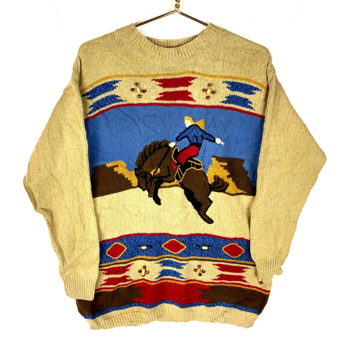 Vintage Grandma Knit Sweater Womens Small Beige Crewneck Horse Western 90s Graphic Tee – Cozy Vibes · Top Pick For Any Outfit