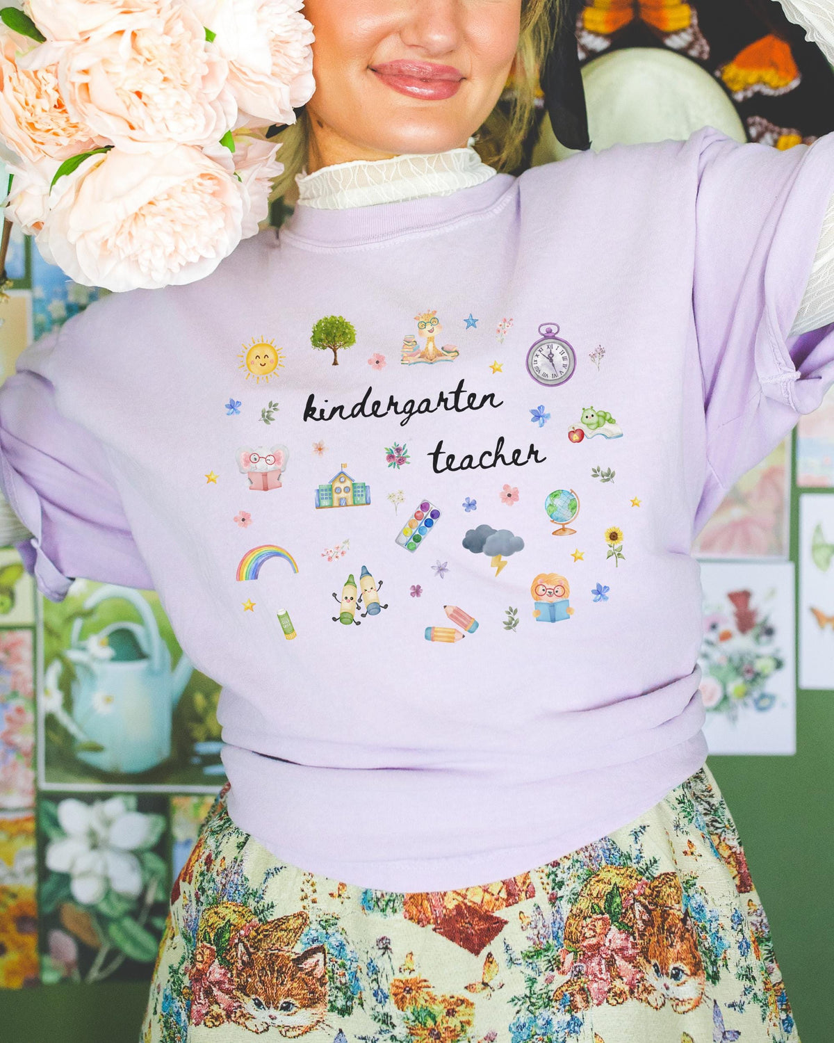 Kindergarten Teacher Tee Shirt with Watercolor Flowers Cute Book Lover Kindergarten Assistant TShirt Elementary Education Graduation Gift Graphic Tee – Cozy Vibes · Perfect For Daily Wear