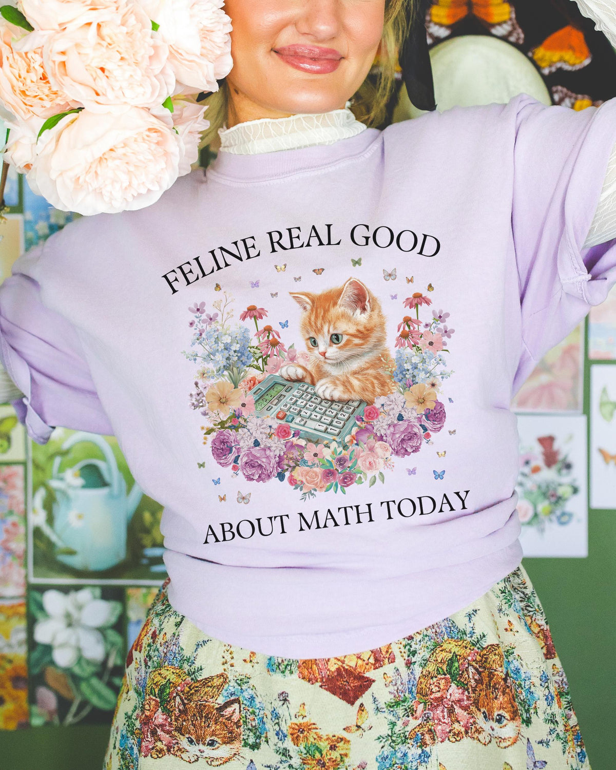 Math Teacher Tee Shirt for Middle School Cat Mom or Cat Dad Who Loves Math and Flowers Feline Real Good About Math Today Funny Saying Tee Graphic Tee – Cozy Vibes · High-Quality Print