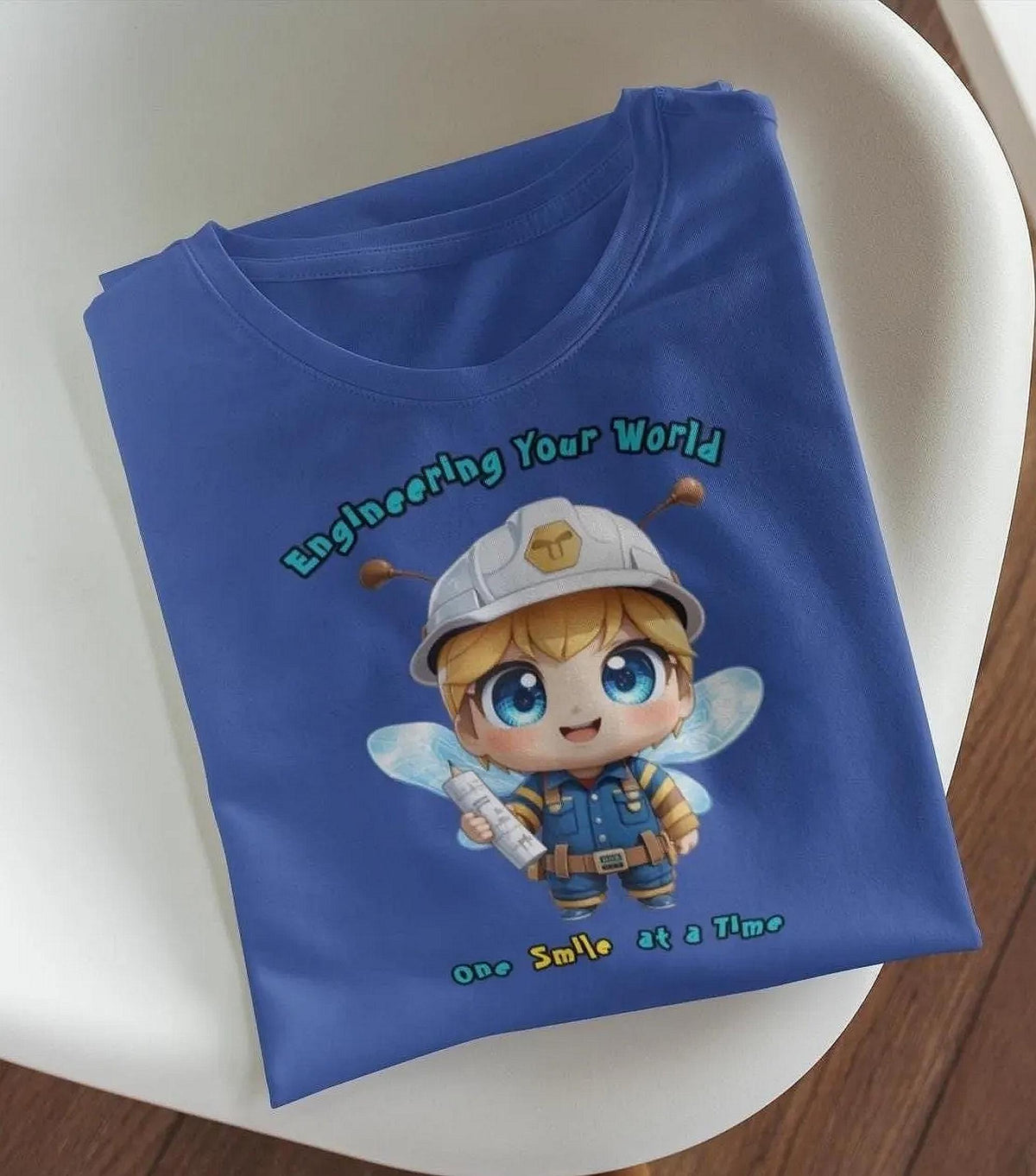 Cute Engineer Bee T Shirt Anime Style Blueprint Design STEM Gift Engineering Character Kawaii Construction Worker Free Shipping Graphic Tee – Everyday Comfort · Great Gift For Fans