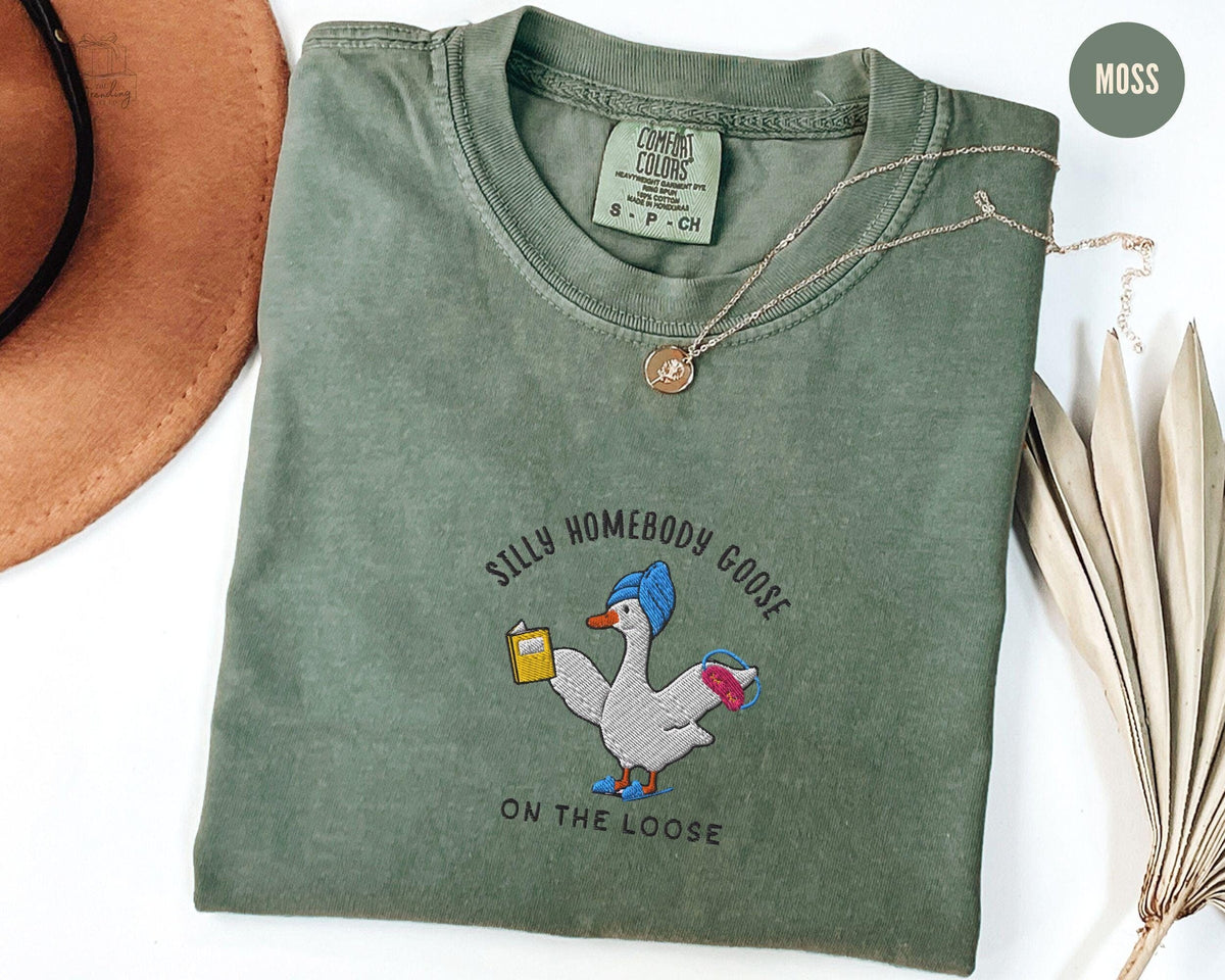 Embroidered Silly Goose Homebody Shirt Cute Introvert Tshirt Goose Lover Gift Funny AntiSocial Meme Tee Reader Gift Graphic Tee – Fan Favorite · Top Pick For Any Outfit