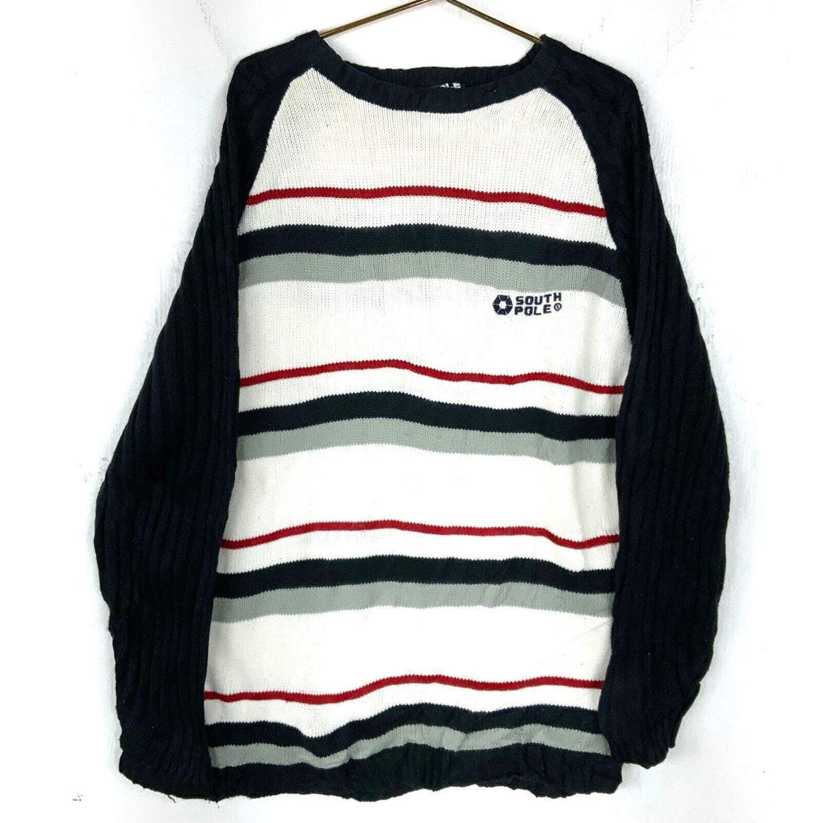 Y2K South Pole Knit Sweater Size Large White Raglan Striped Streetwear Graphic Tee – Premium Graphic · Great Gift For Fans