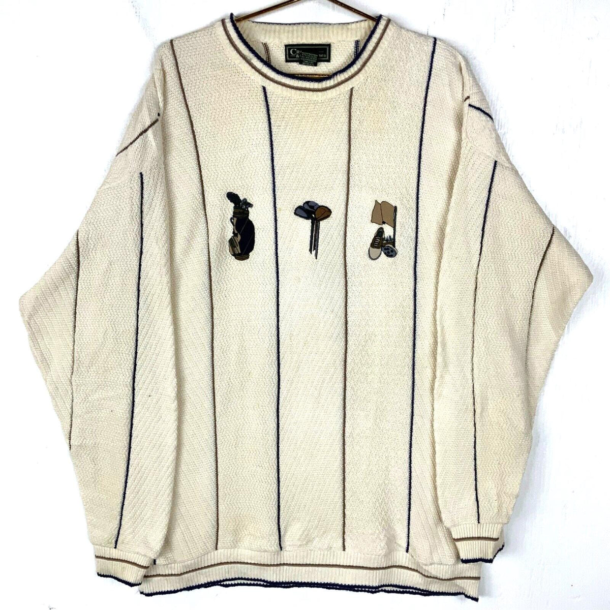Vintage Grandpa Knit Sweater XL Beige Made In Usa Striped Golf Equipment 90s Graphic Tee – Bold Style · Great Gift For Fans