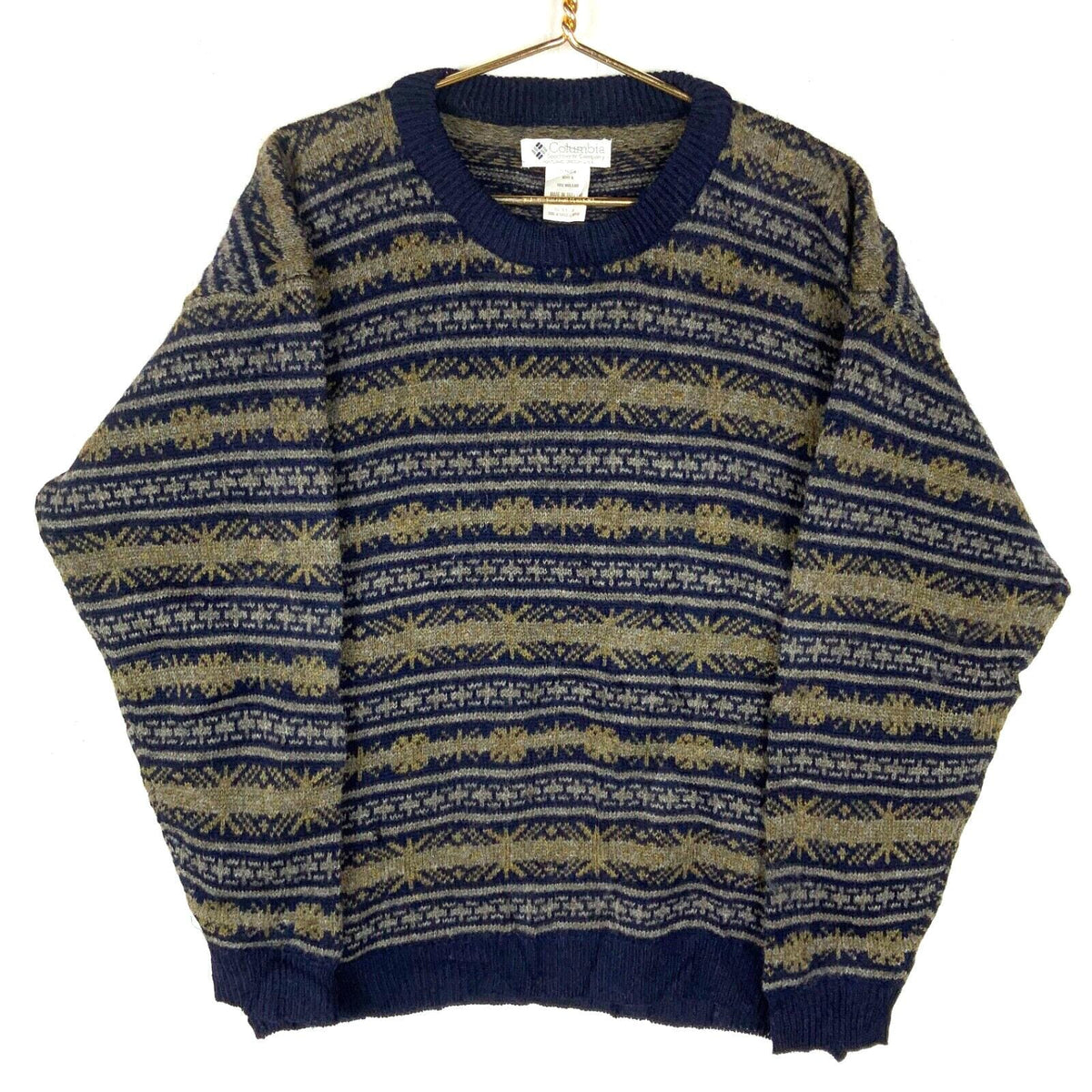Vintage Columbia Knit Wool Sweater Size Medium Blue Fair Isle 80s 90s Graphic Tee – Easygoing Wear · Must-Have Style
