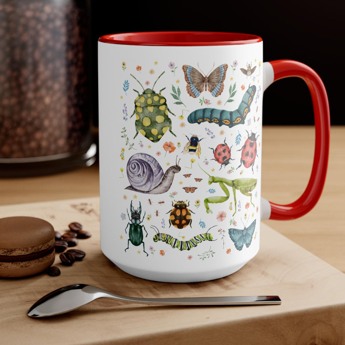 Boho Insect Coffee Mug for Entomologist Cute Birthday Gift for Friend Who Loves Bugs 90s Throwback Eclectic Grandma 15 Oz Mug with Flowers Graphic Tee – Aesthetic Look · High-Quality Print