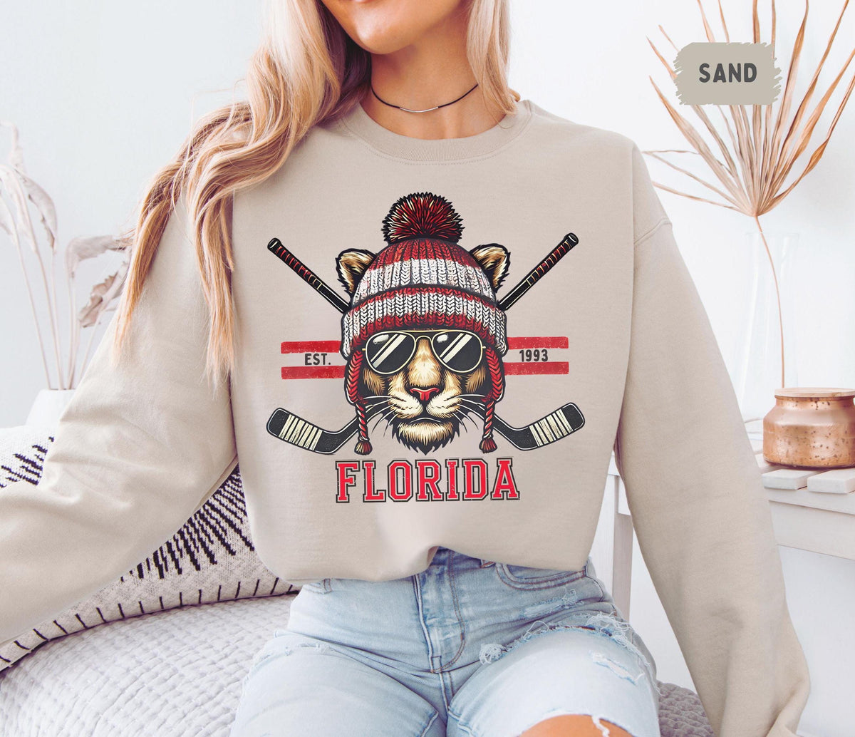 Florida Hockey Sweatshirt Sunshine State Ice Hockey Pullover Panther Fan Apparel Winter Game Day Jumper Sport Hockey Gift Sweatshirt – Feel-Good Design · Must-Have Style