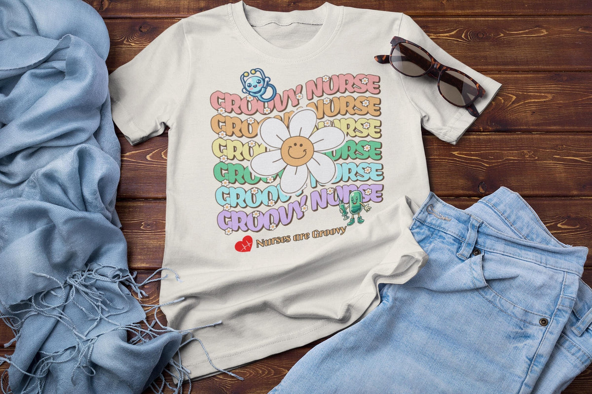 Nurse Practitioner T Shirt Groovy Nurse Design in Soft Colors Perfect for Healthcare Workers Nursing Student Gifts Graphic Tee – Bold Style · Great Gift For Fans