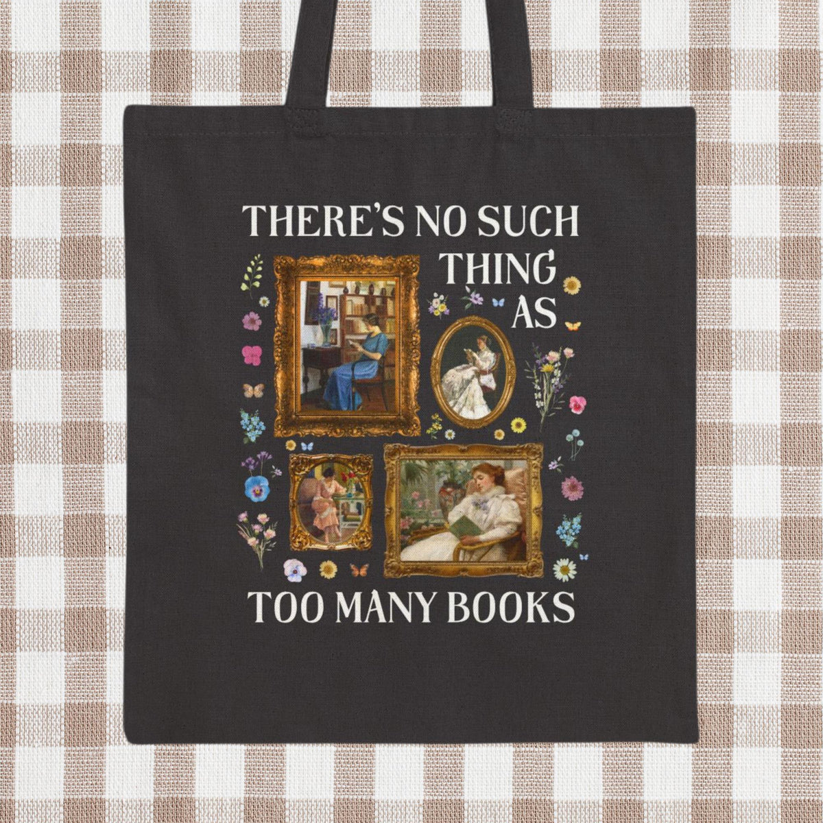 There39s No Such Thing As Too Many Books Art History Tote Bag Famous Paintings of Women Reading Boho Pressed Flowers Book Lover Gift Tote Bag – Aesthetic Look · Top Pick For Any Outfit