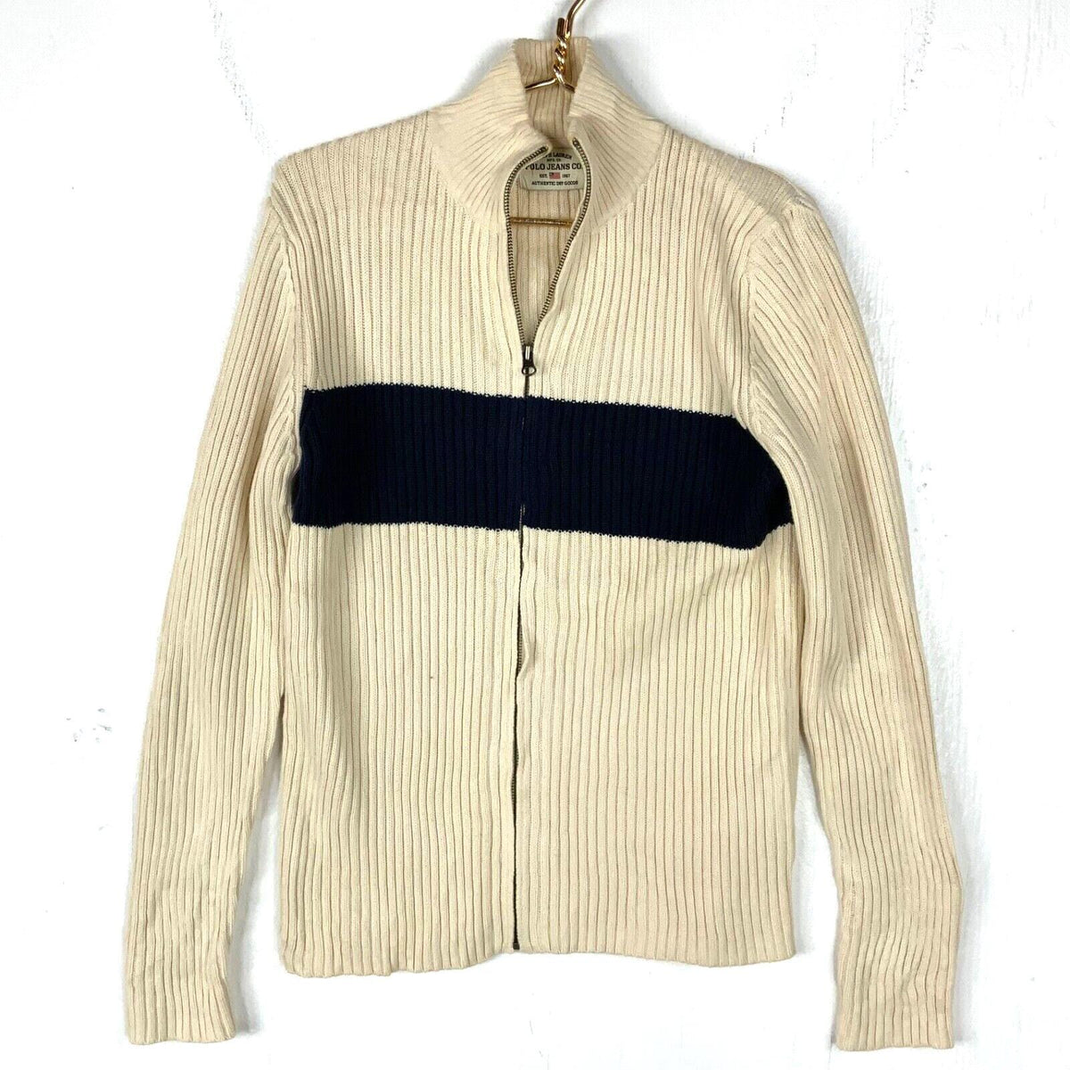 Vintage Polo Jeans Ralph Lauren Knit Sweater Women39s Medium Beige Full Zip Graphic Tee – Aesthetic Look · Great Gift For Fans