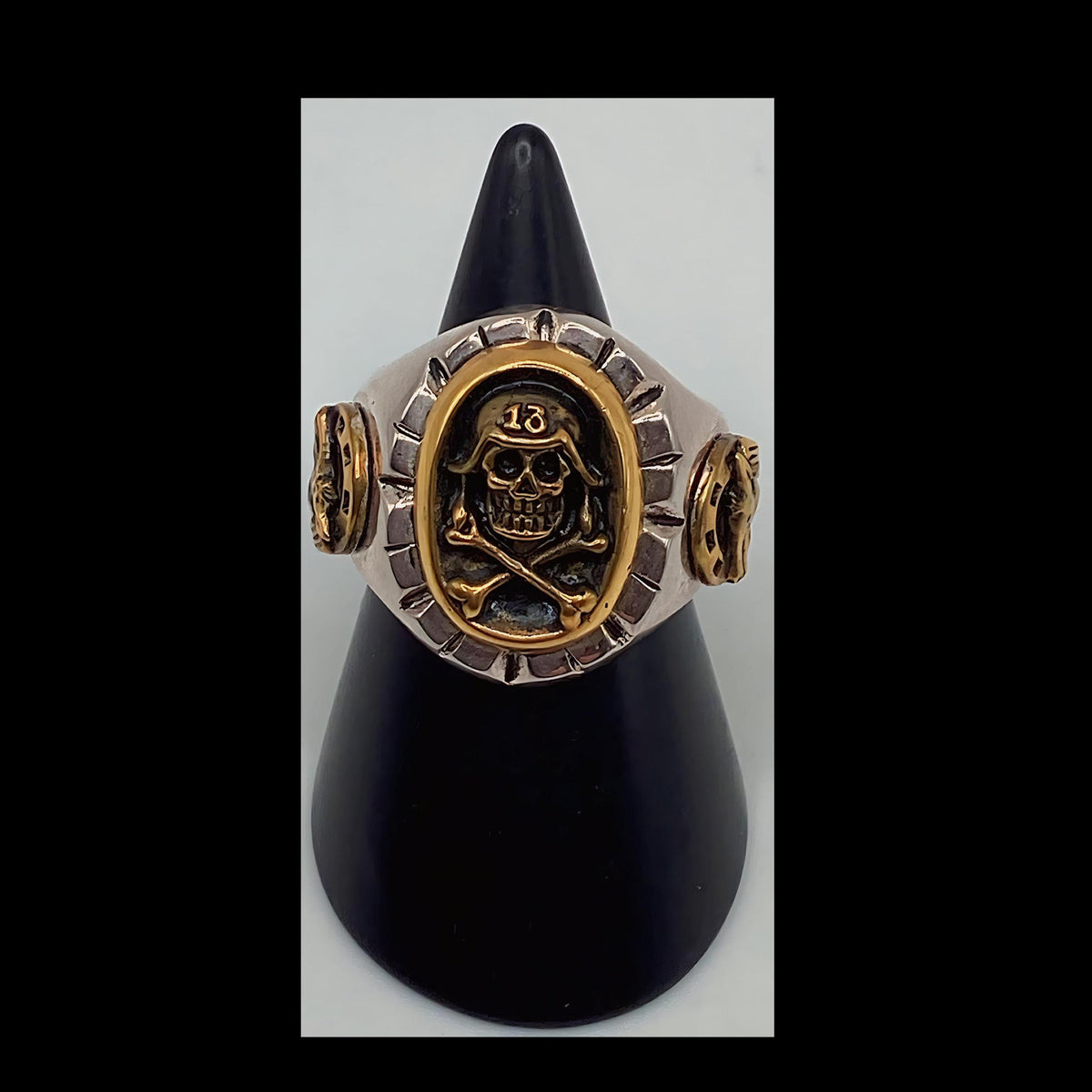 194039s5039s vintage inspired novelty round shape quotLucky 13 Skull and Crossbonesquot design ring by SWS of London Jewelry Graphic Tee – Warm & Stylish · Great Gift For Fans