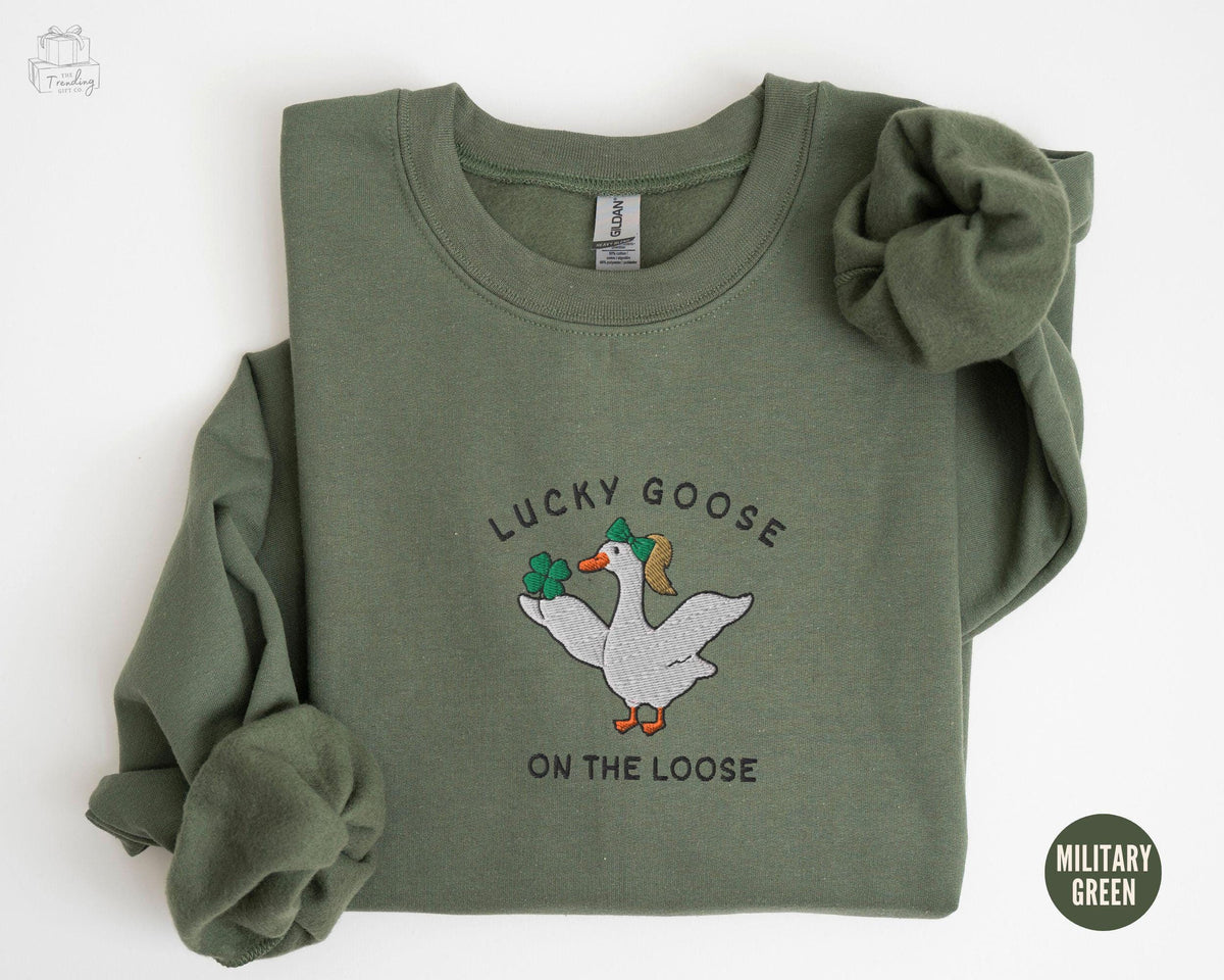 Embroidered Silly Goose Lucky Shirt St Patricks Day SweatshirtShamrock ShirtFour Leaf Clover Cute Patricks Day ShirtMeme Funny Irish Gift Sweatshirt – Fan Favorite · High-Quality Print