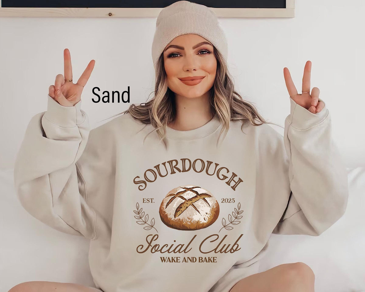 Sourdough Social Club Wake and Bake Sweatshirt Funny Sourdough Bakers ShirtSourdough StarterSourdoughFunny Bread SweaterBread Crewneck Sweatshirt – Aesthetic Look · Trending Graphic Apparel