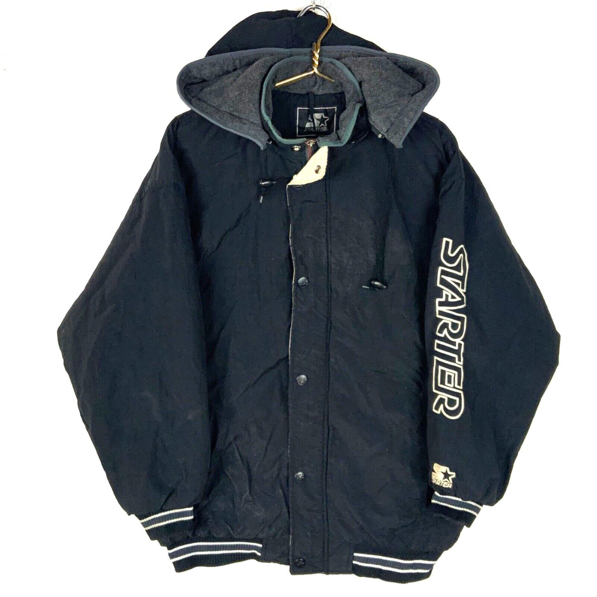 Vintage Starter Jacket Size Large Black Full Zip Hooded Bomber 90s Graphic Tee – Soft Feel · Trending Graphic Apparel