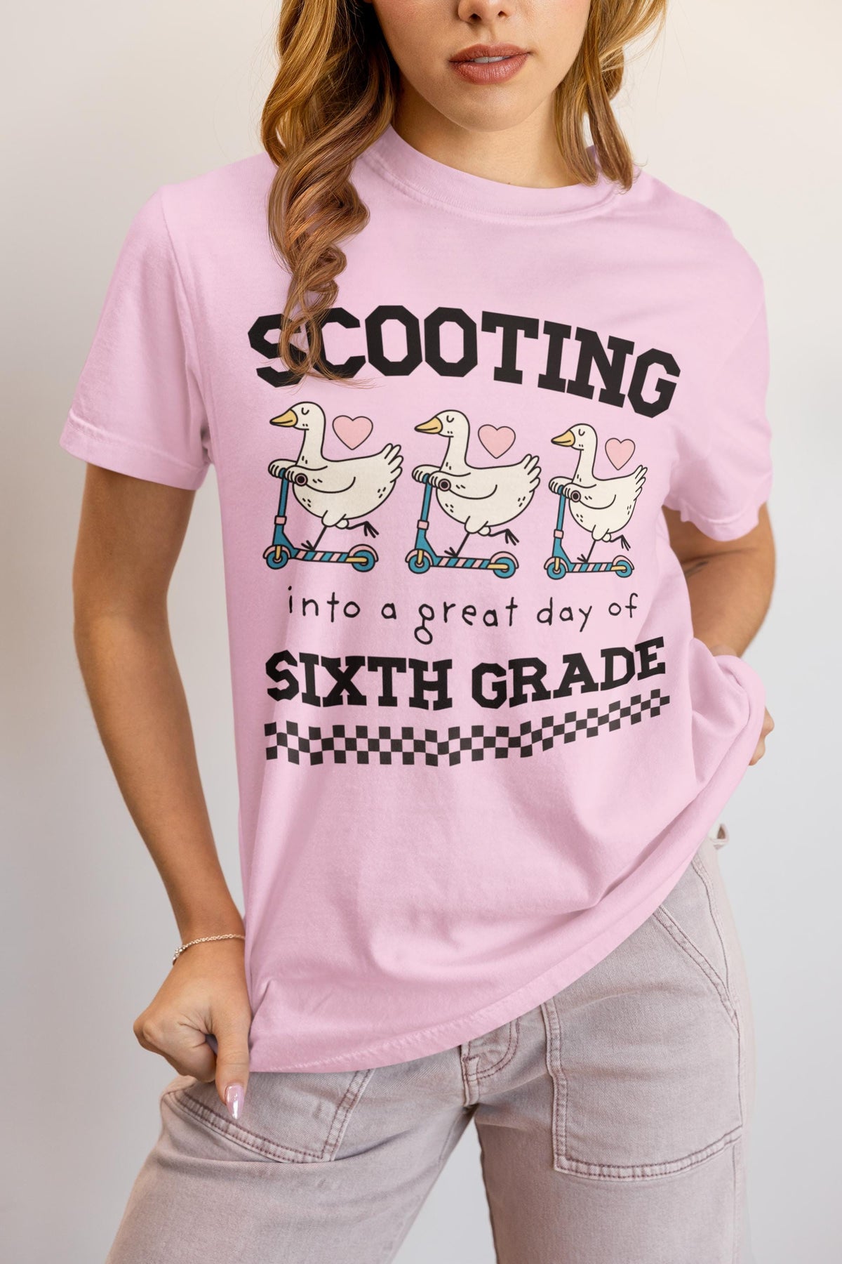 Sixth Grade Teacher Tee Shirt for Teacher Who Loves Silly Geese Funny Saying Animal Lover Sixth Grade Crew Tee with Hearts Teaching Major Graphic Tee – Aesthetic Look · Trending Graphic Apparel