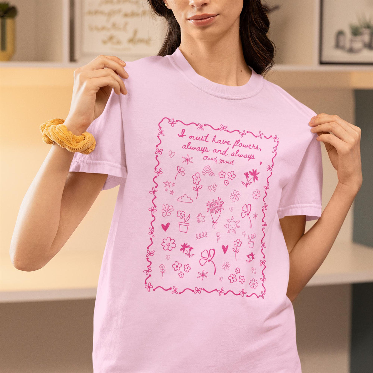 Claude Monet Gardening Tee Shirt for Mom Who Loves Flowers and Cute 90s Doodles Must Have Flowers Cute Wedding Florist Thank You Gift Graphic Tee – Bold Style · Great Gift For Fans