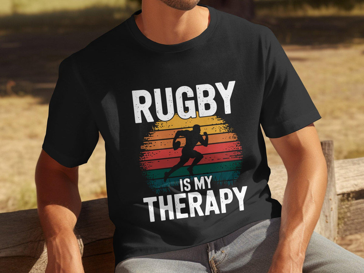 Rugby Is My Therapy TShirt Mens Funny Therapy Shirt Vintage Rugby Graphic Tee Soft Cotton Rugby Shirt Gift for Rugby Fans Graphic Tee – Warm & Stylish · Trending Graphic Apparel
