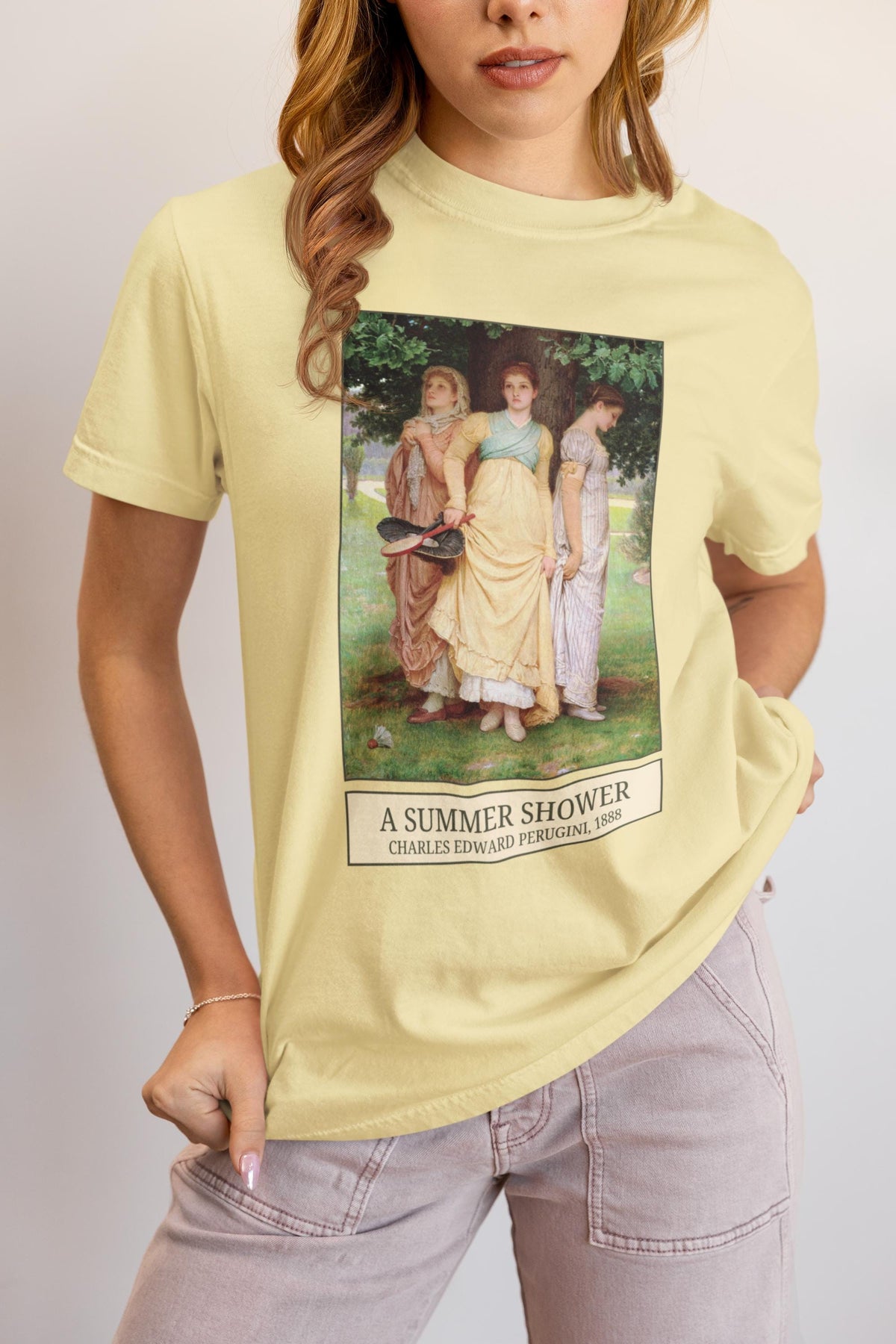 Charles Edward Perugini Art History Tee Shirt A Summer Shower 19th Century European Art Victorian History Famous Paintings of Women Graphic Tee – Cozy Vibes · Great Gift For Fans