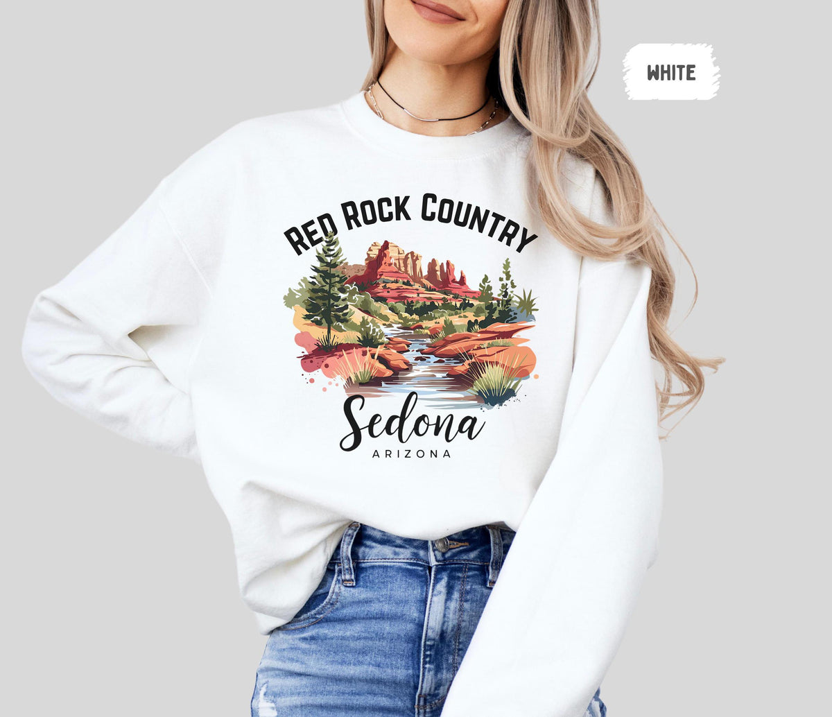 Sedona Arizona Sweatshirt Red Rock Vibes Pullover Southwest Desert Jumper Cozy Vacation Apparel Mountain Hike Clothing Memento Gift for Sweatshirt – Soft Feel · Perfect For Daily Wear