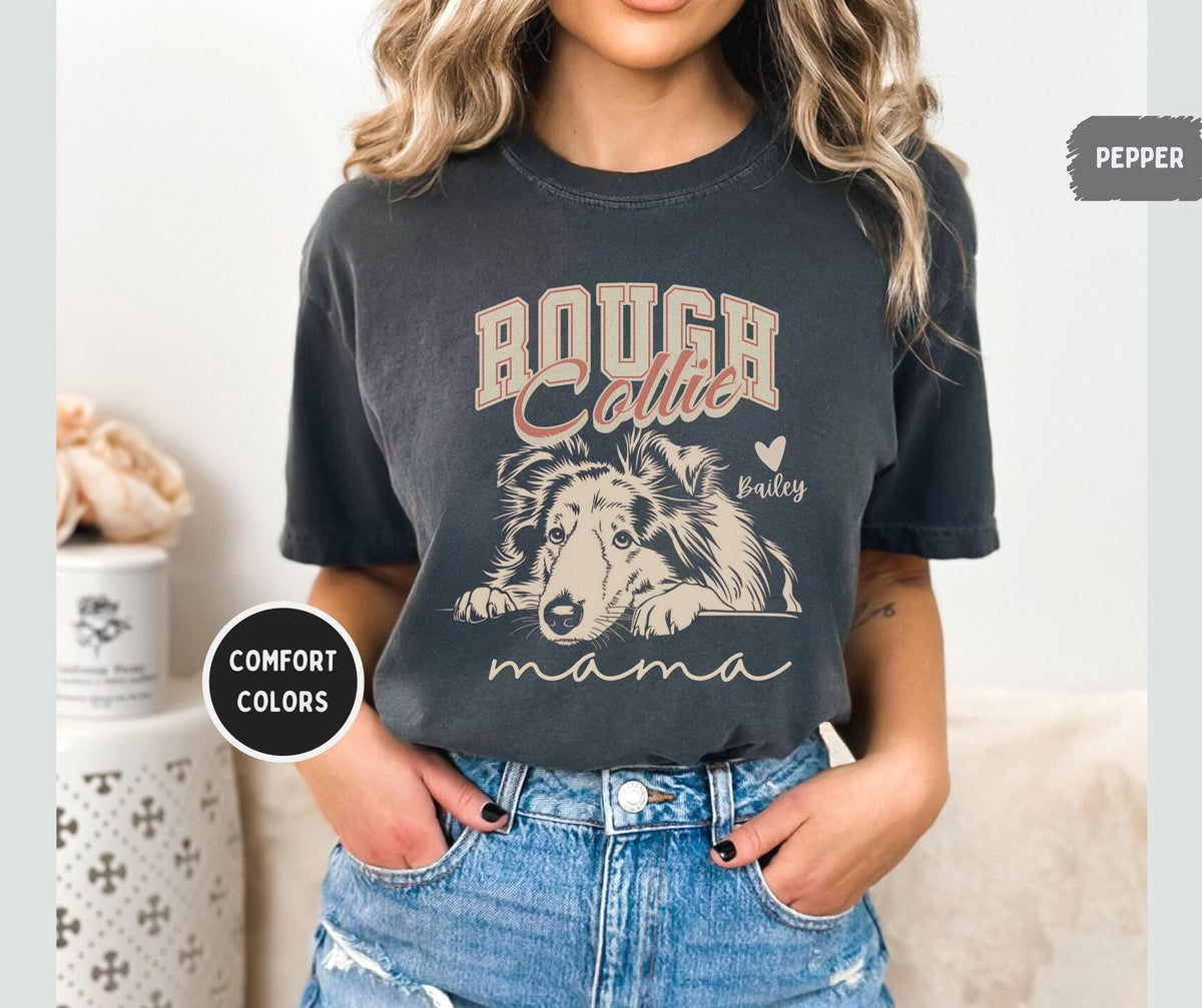 Rough Collie Mama Personalized Tshirt Custom Dog Lover Gift Rough Collie Comfort Colors Tee Pet Owner Shirt Unisex GarmentDyed Top Graphic Tee – Fan Favorite · High-Quality Print