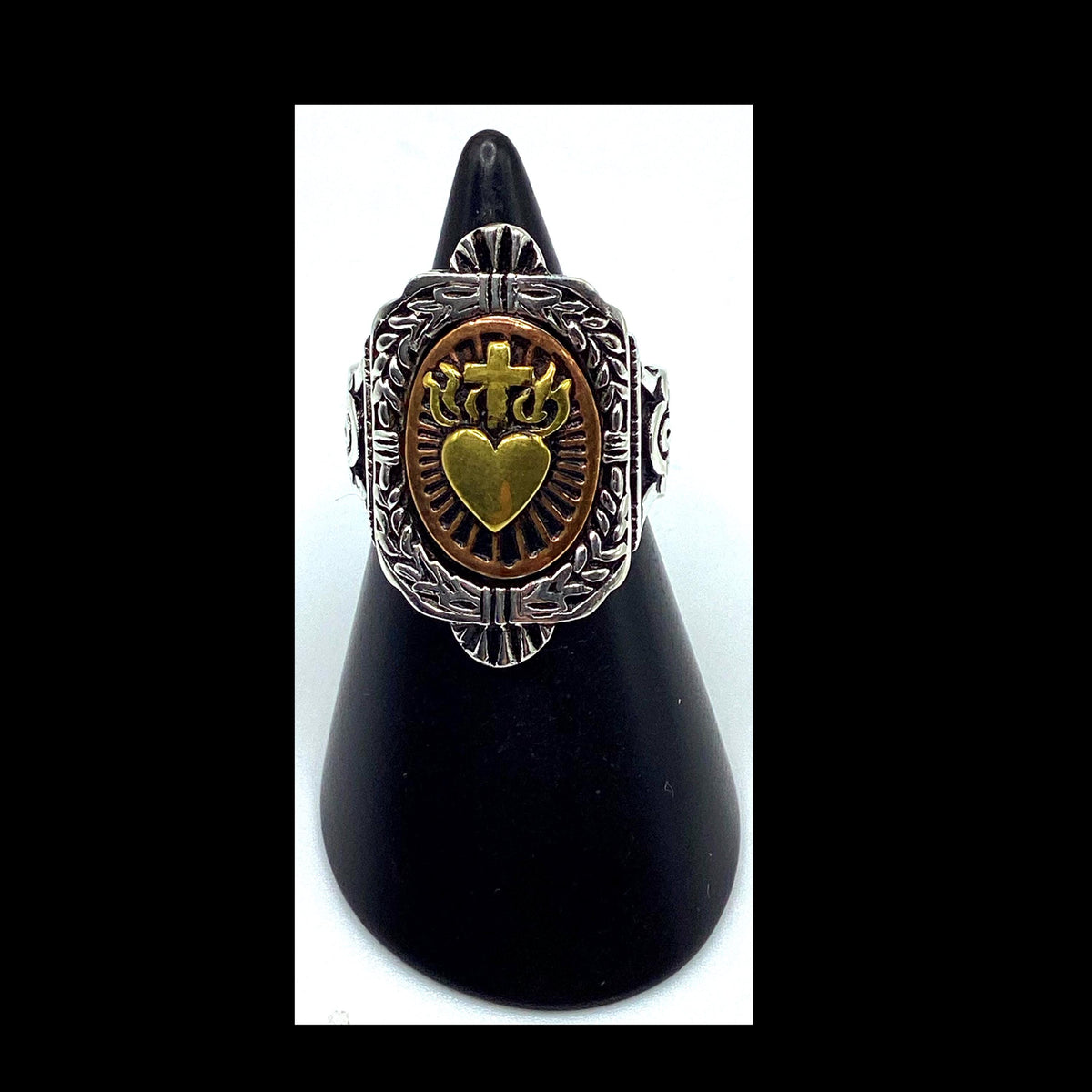194039s5039s vintage inspired Mexican biker novelty silver cooper and gold quotSacred Heartquot ring by SWS of London Jewelry Graphic Tee – Fan Favorite · Top Pick For Any Outfit