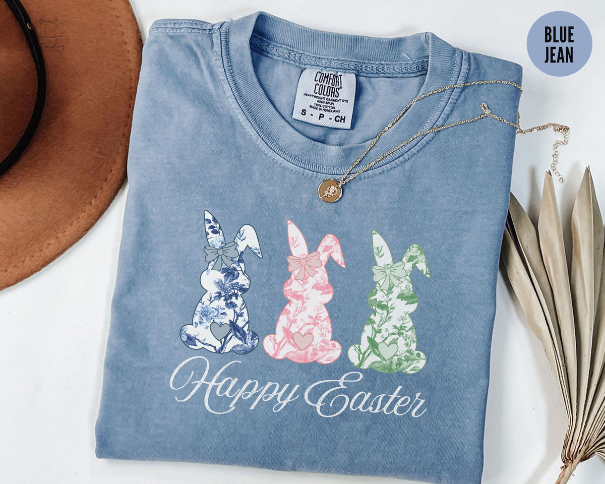 Happy Easter Bunny Shirt Toile Easter TShirt Coquette Bow Easter Tshirt Lace Bunny Shirt Chinoiserie Rabbit Lover Gift Graphic Tee – Everyday Comfort · Great Gift For Fans