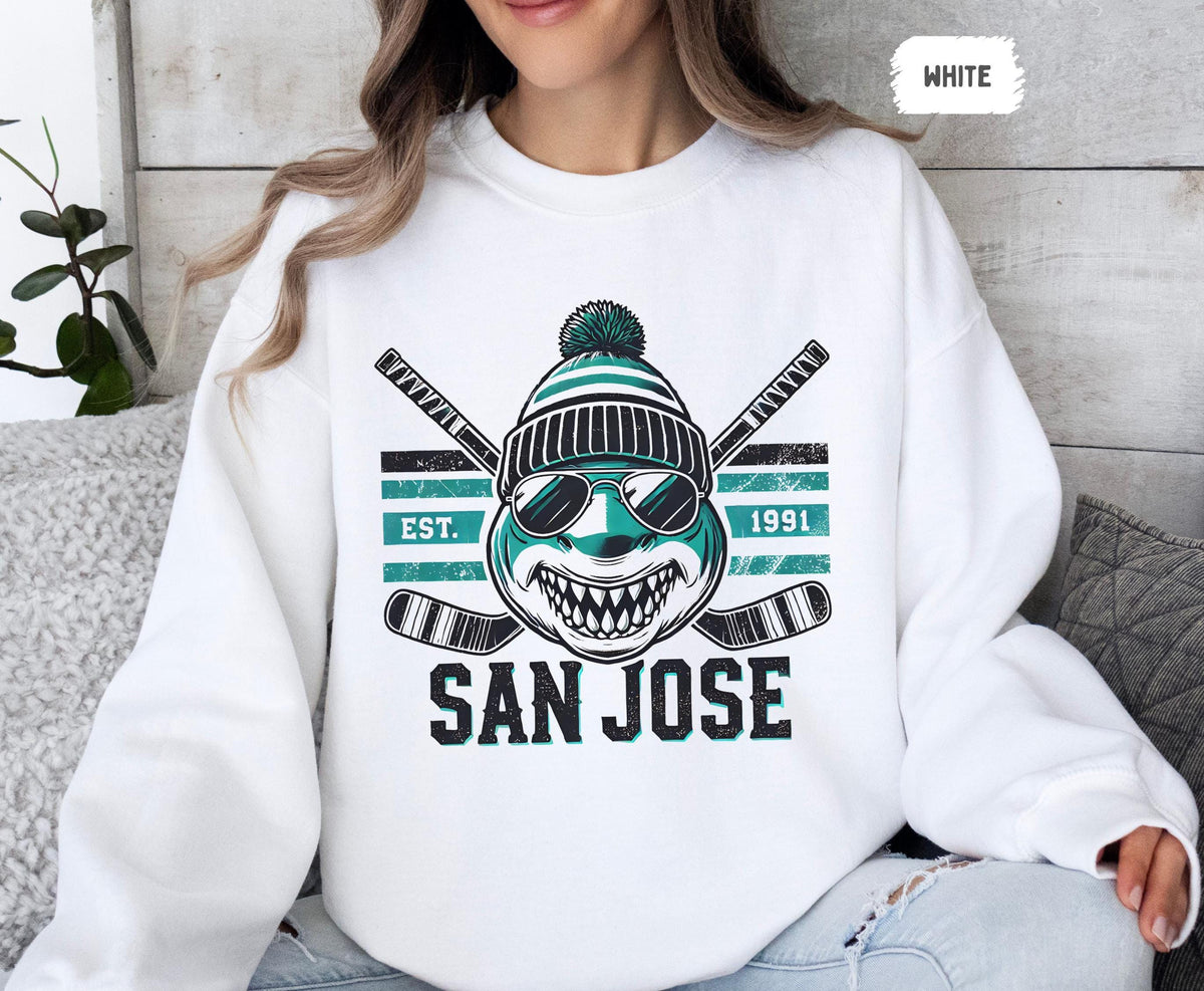 San Jose California Hockey Sweatshirt Unisex Crewneck Jumper Shark Fan Gift Hockey Team Apparel Sports Lover Pullover Winter Clothing Sweatshirt – Easygoing Wear · Trending Graphic Apparel