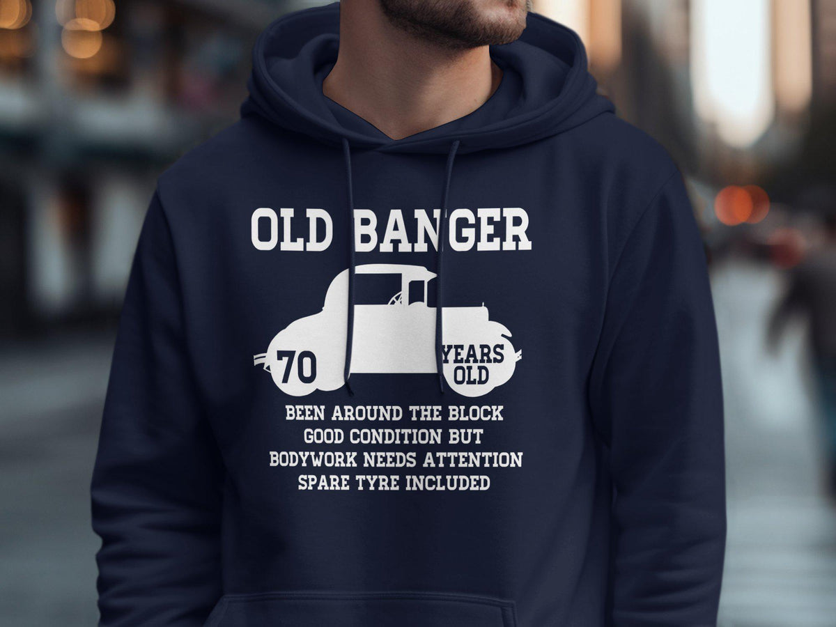 Old Banger 70 Years Old Born in 1953 Funny 70th Birthday Shirt Gildan 5000 Tee Gildan 18000 Sweatshirt Gildan 18500 Hoodie Hoodie – Aesthetic Look · High-Quality Print