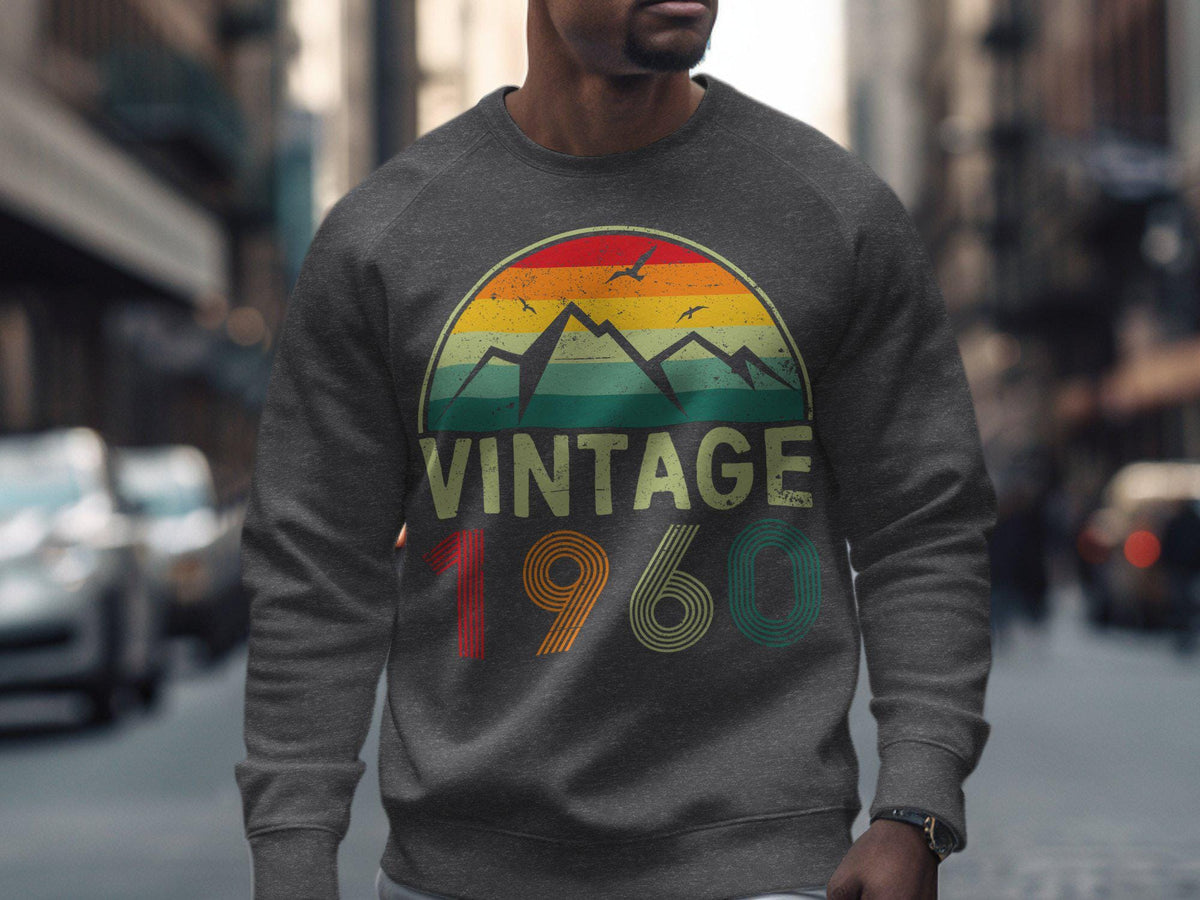 Vintage 1960 T Shirt Sweatshirt Hoodie 65th Birthday Gift Born In 1960 65 Years Old Retro Mountain Design Hoodie – Soft Feel · Perfect For Daily Wear