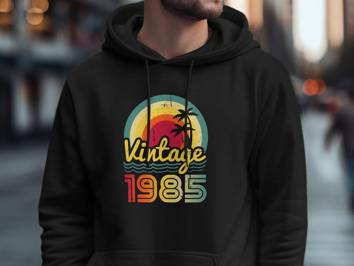 Vintage 1985 40th Birthday TShirt Sweatshirt Hoodie 40 Years Old Gift Born In 1985 Retro Style Palm Trees 40th Birthday Shirt Hoodie – Soft Feel · Great Gift For Fans
