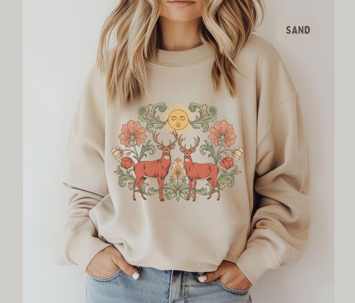 Vintage Deer Wilderness Scene Boho Sweatshirt Unisex Pullover Nature Lover Gift Retro Sweatshirt Outdoor Enthusiast Apparel Wildlife Sweatshirt – Aesthetic Look · Top Pick For Any Outfit