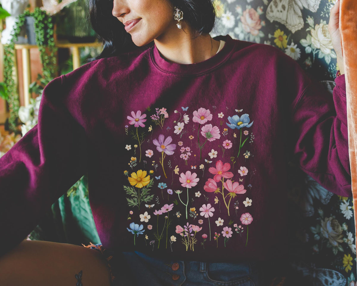 Cosmos Flower Sweatshirt Mom Who Loves Flowers October Birth Month Gift for Mother39s Day Cute Birthday Present for Daughter who Gardens Sweatshirt – Soft Feel · High-Quality Print