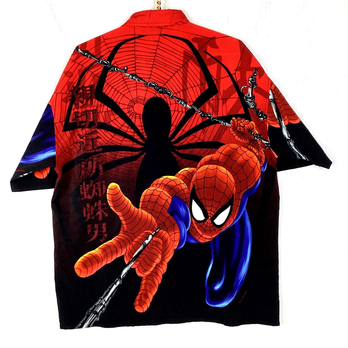 Vintage Y2K SpiderMan Shirt XL Black Button Up 2002 Marvel Comics Aop Movie Graphic Tee – Aesthetic Look · Perfect For Daily Wear
