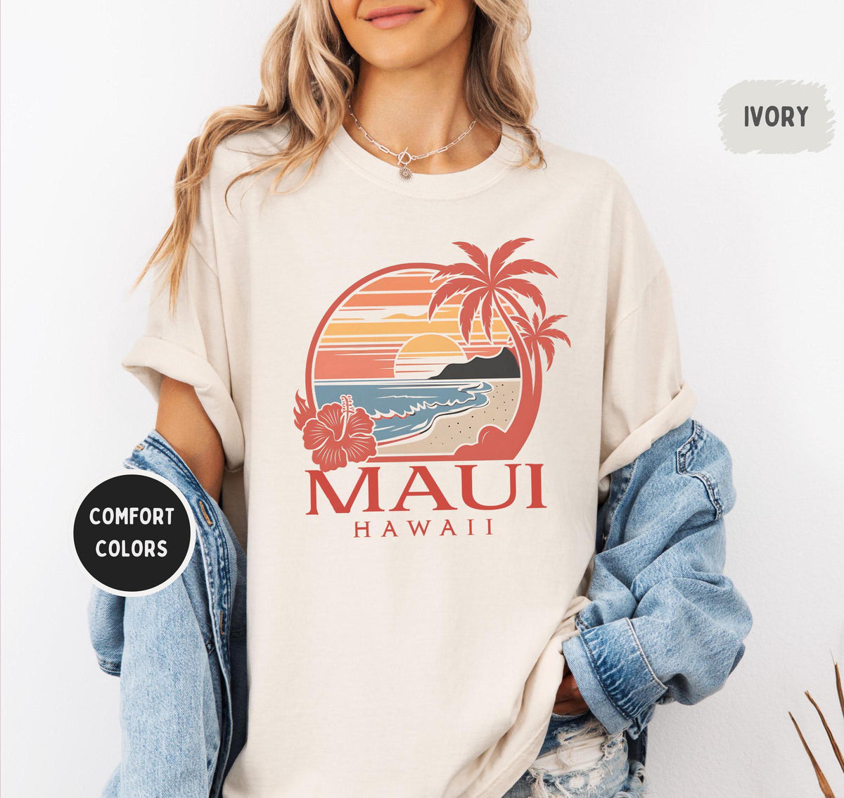 Maui Hawaii Comfort Colors Tshirt Unisex Tee GarmentDyed Shirt Beach Vacation Top Summer Apparel Graphic Tee – Premium Graphic · High-Quality Print