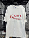 Vintage 90s Life Is Fragile Handle With Prayer T Shirt Christian Graphic Tee Size XL Graphic Tee – Aesthetic Look · Must-Have Style