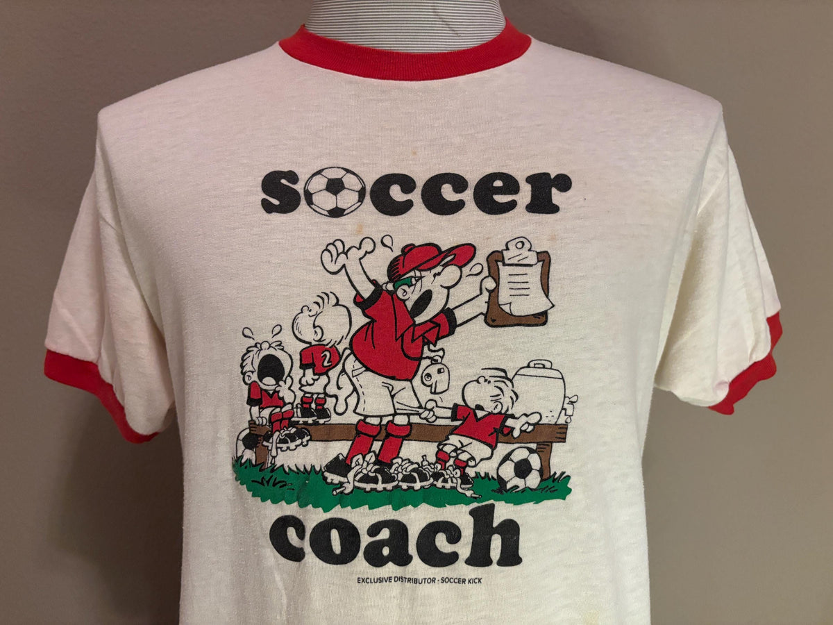 Vintage 80s Soccer Coach Funny Cartoon Sports Tshirt L Graphic Tee – Easygoing Wear · High-Quality Print