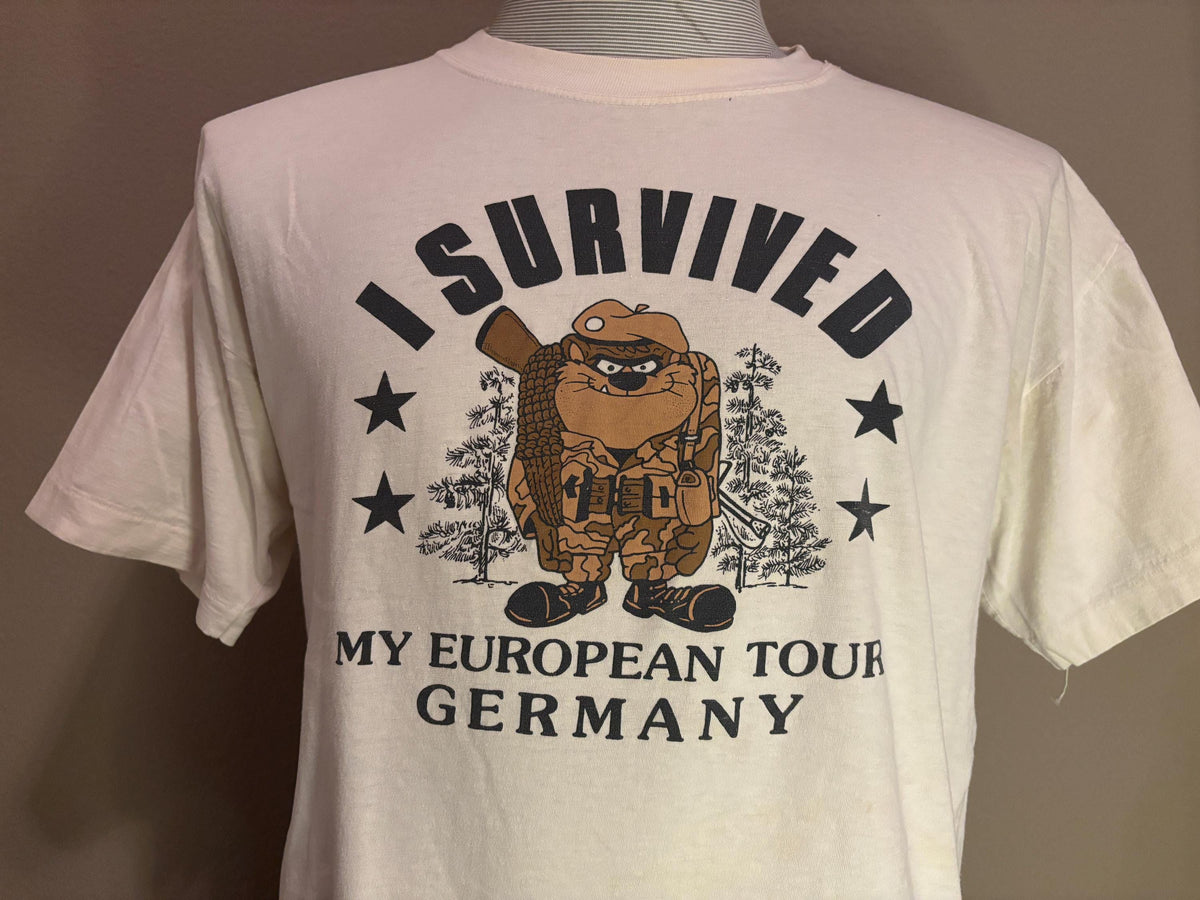Vintage 90s I Survived My European Tour Germany Cartoon Trooper Military Tshirt L Graphic Tee – Everyday Comfort · Must-Have Style
