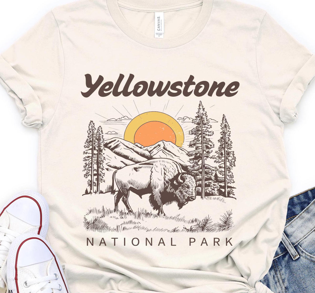Yellowstone National Park Bison Graphic Tshirt Gift Tee Eco Friendly Retro 1990s Buffalo Graphic Tee – Fan Favorite · Must-Have Style
