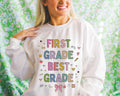 First Grade Teacher Sweatshirt with Cute 90s Aesthetic Doodles Colorful Matching Teacher Crewneck for First Grade Crew New Teacher Present Sweatshirt – Easygoing Wear · Great Gift For Fans