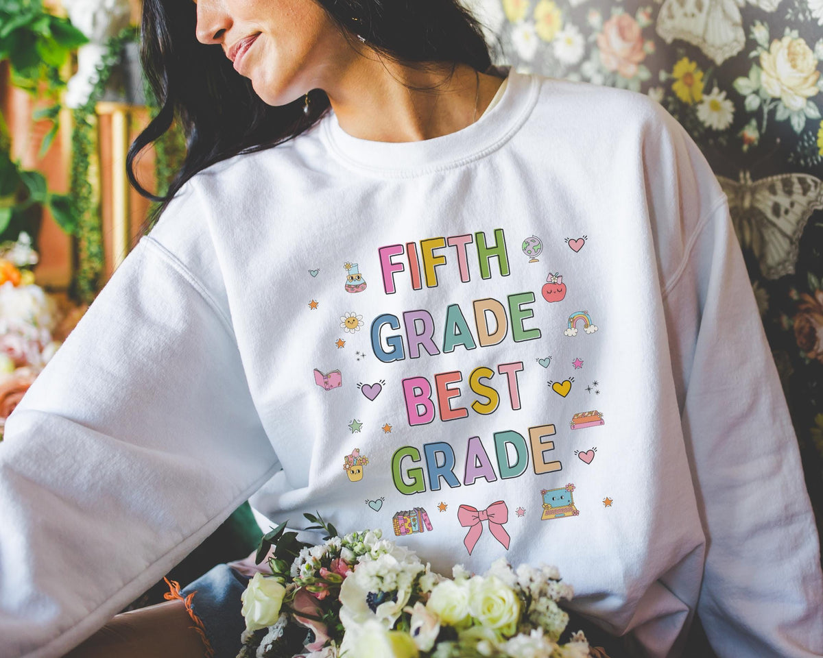 Fifth Grade Teacher Sweatshirt Cute 90s Aesthetic Doodles Colorful Matching Teacher Crewneck for Fifth Grade Crew New Teacher Present Sweatshirt – Easygoing Wear · High-Quality Print