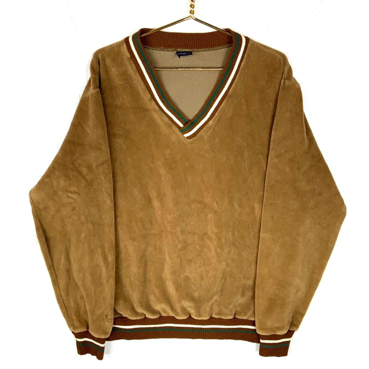 Vintage JC Penney Velour Sweatshirt Crewneck Size XL Brown VNeck Ringer 70s 80s Sweatshirt – Cozy Vibes · Must-Have Style