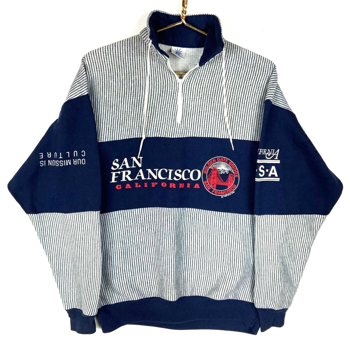 Vintage San Francisco Sweatshirt Large Blue 14 Zip 1990 Made In Usa Striped Sweatshirt – Warm & Stylish · High-Quality Print