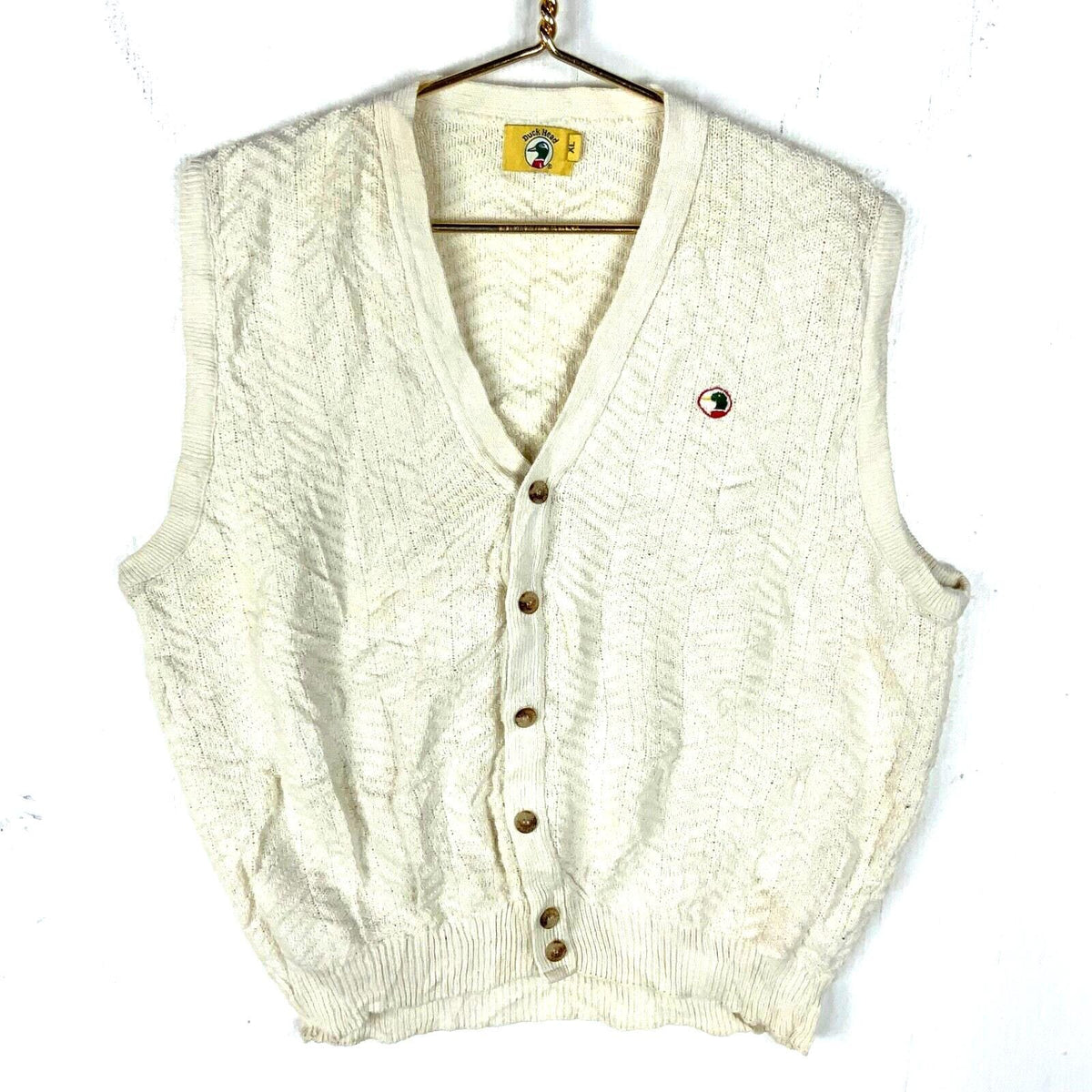 Vintage Grandpa Knit Cardigan Sweater Vest XL White Made In Usa Duck 90s Graphic Tee – Aesthetic Look · Perfect For Daily Wear